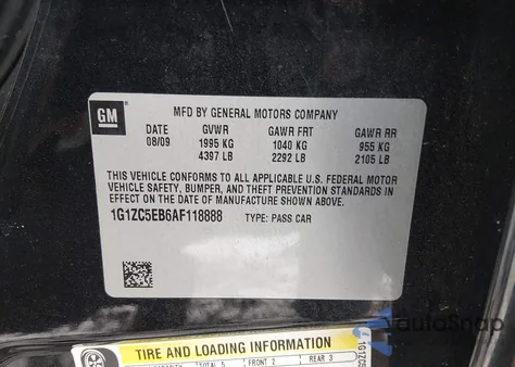 2010 Chevrolet Malibu Lt z USA, uszkodzony, nr VIN 1G1ZC5EB6AF118888